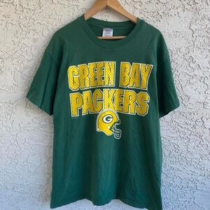 Vintage Green Bay Packers NFL Hanes Cheesehead Graphic T-Shirt Size L